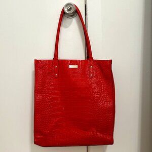 Kate Spade Red Leather Alligator Embossed Shopper Bag